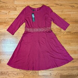 NWT Homeyee Dress Burgundy Pink Berry Fit & Flare Lace Waist 3/4 Sleeve Size 2XL